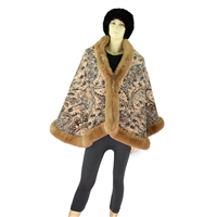 Warm & Cozy Thick Paisley Pattern Fur Collar Cape Poncho