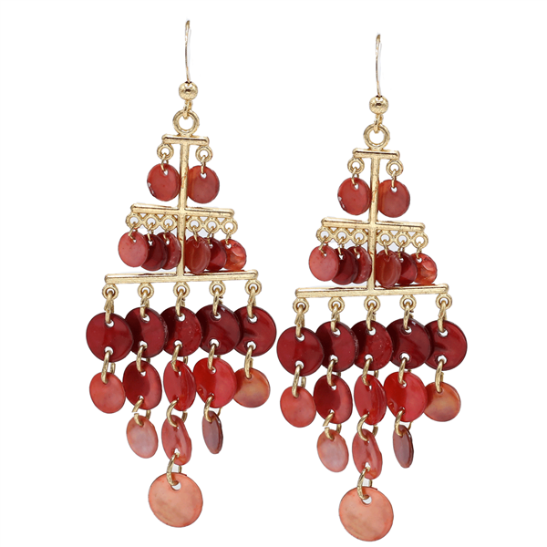 Stylish Colored Charms Tiered Design Gold-Tone Fish Hook Chandelier Earrings