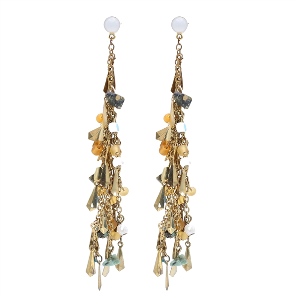 Fashion Small Multi-Colored Beads & Stones Gold-Toned Chain Stud Dangle Earrings