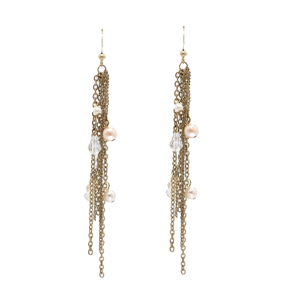 Fashion Colored Beads & Translucent Faceted Beads Gold-Toned Chain Fish Hook Dangle Earrings