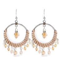 Stylish Light Topaz Crystal & Translucent Faceted Beads Silver-Toned Circle Shaped Fish Hooks Dangle Earrings
