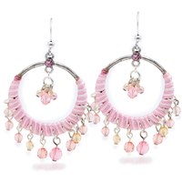 Stylish Rose Crystal & Translucent Faceted Beads Silver-Toned Circle Shaped Fish Hooks Dangle Earrings