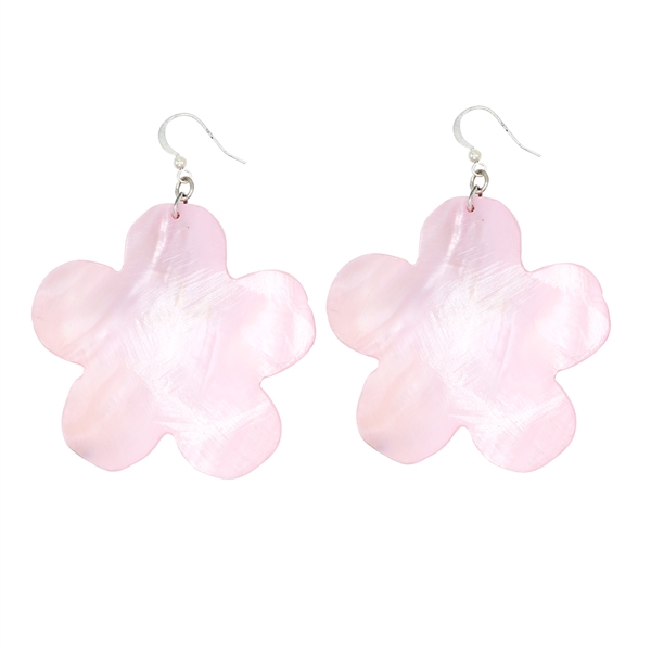 Fashion Big, Lightweight Seashell Textured Light Pink Flower Shaped Silver Toned Fish Hook Earrings