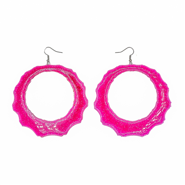 Fashion Lightweight Fuchsia Resin Glittery Speckled Silver Toned Fish Hook Earrings