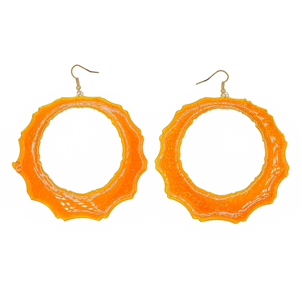 Fashion Lightweight Orange Resin Glittery Speckled Silver Toned Fish Hook Earrings