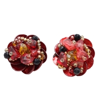 Stylish Translucent Beads, Stones, and Acrylic Charms Silver-Toned Clip-On Earrings