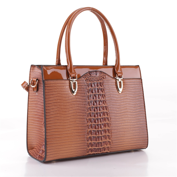 Simple, Stylish & Spacious Brown Two-Tone Pattern Satchel Shoulder Tote Handbag