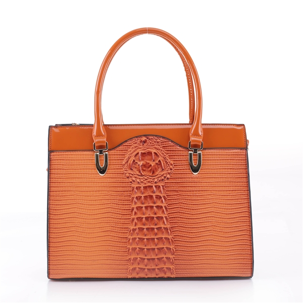 Simple, Stylish & Spacious Orange Two-Tone Pattern Satchel Shoulder Tote Handbag