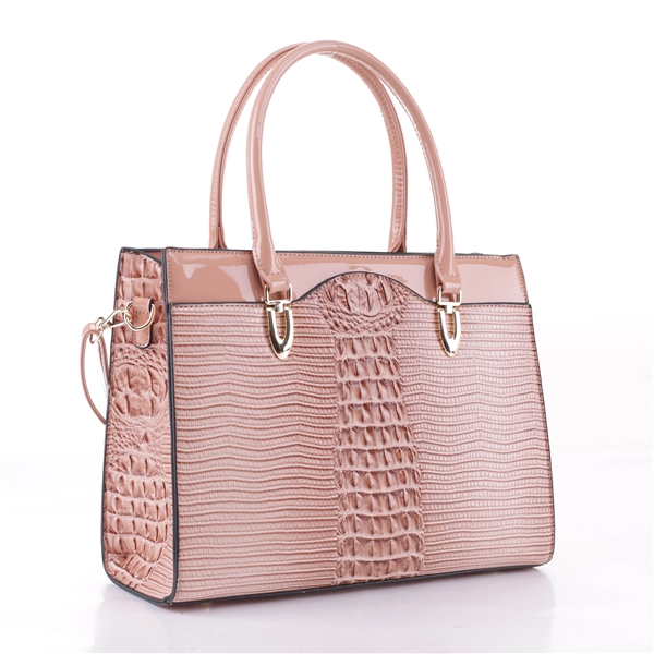 Simple, Stylish & Spacious Light Pink Two-Tone Pattern Satchel Shoulder Tote Handbag