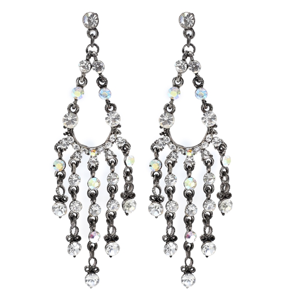 Elegant Bronze-Toned Fashion Sparkling Diamond & Light Iridescent Crystal Chandelier Post Backing Earrings