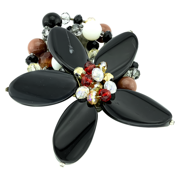 Stylish Bohemian Crystal Beaded Black Stone Flower Stretch Bracelet