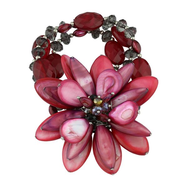 Bright Red Mixed Crystal Stone Flower Stretch Bracelet