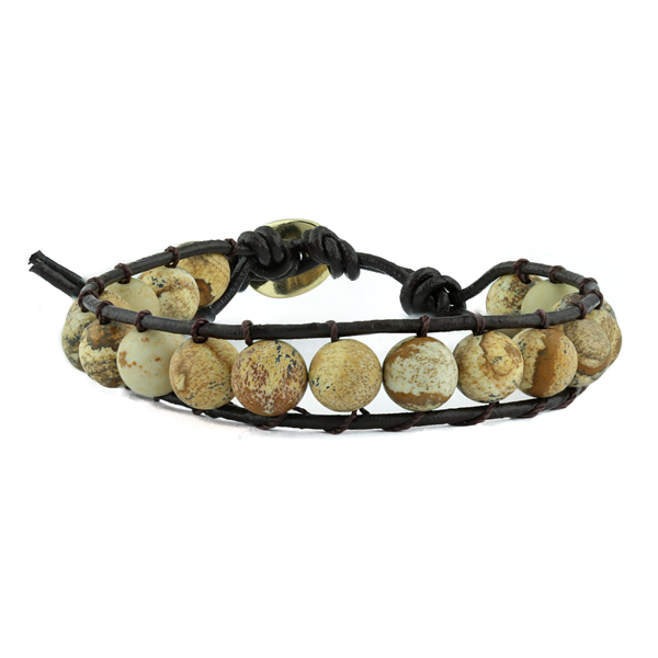 BROWN STONE AND BEAD WRAP BRACELET