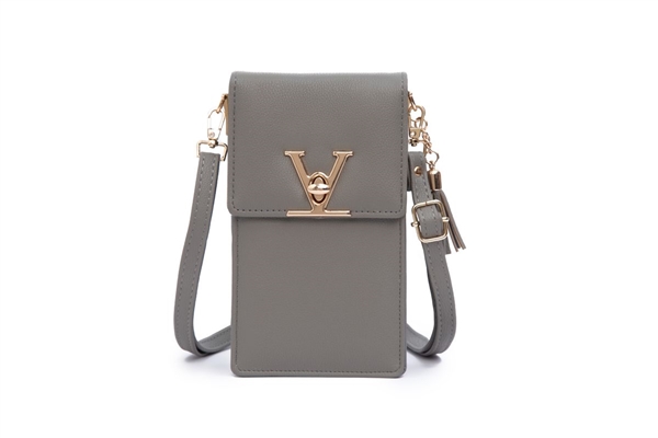 Fashion Grey Faux Leather Vogue Crossbody Wallet