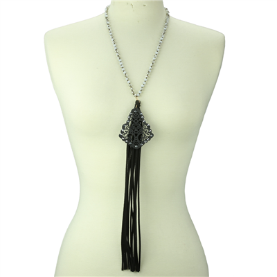 THE CRYSTAL CHARM TASSEL DROP NECKLACE