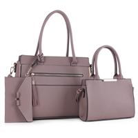 Bold & Spacious Trilogy Faux Leather Mauve Wholesale Handbag Set