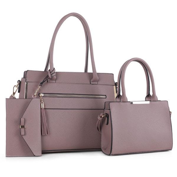 Bold & Spacious Trilogy Faux Leather Mauve Wholesale Handbag Set