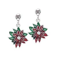 Fashion Holiday Season Christmas Poinsettia Crystal Post Drop Earrings