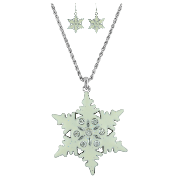 IRIDESCENT CRYSTAL SNOWFLAKE NECKLACE SET