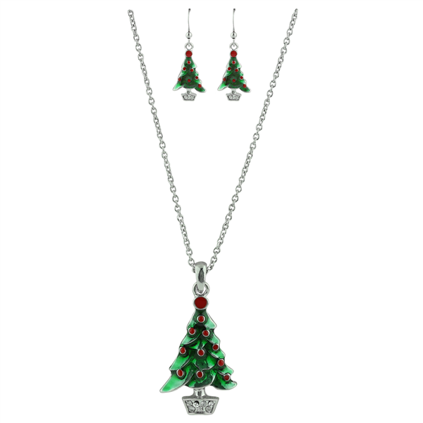 THE CRYSTAL CHRISTMAS TREE NECKLACE SET | RED/GREEN