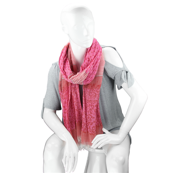 Fashionable Stylish Multi-Patterned Coral Fringed Scarf