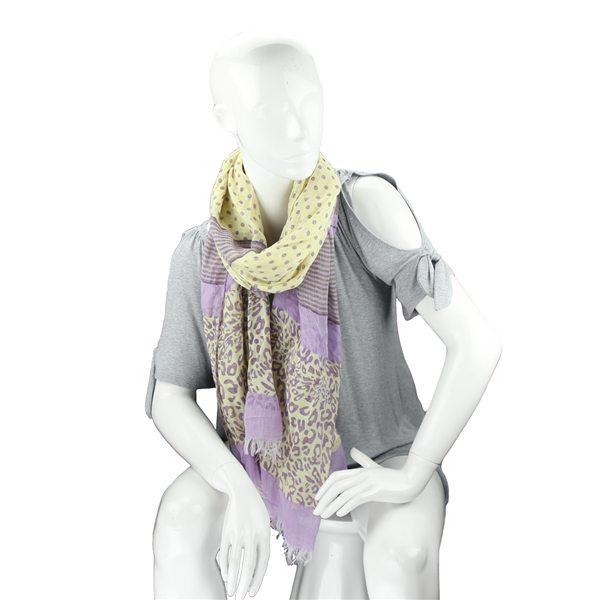 Fashionable Stylish Multi-Patterned Purple Fringed Scarf