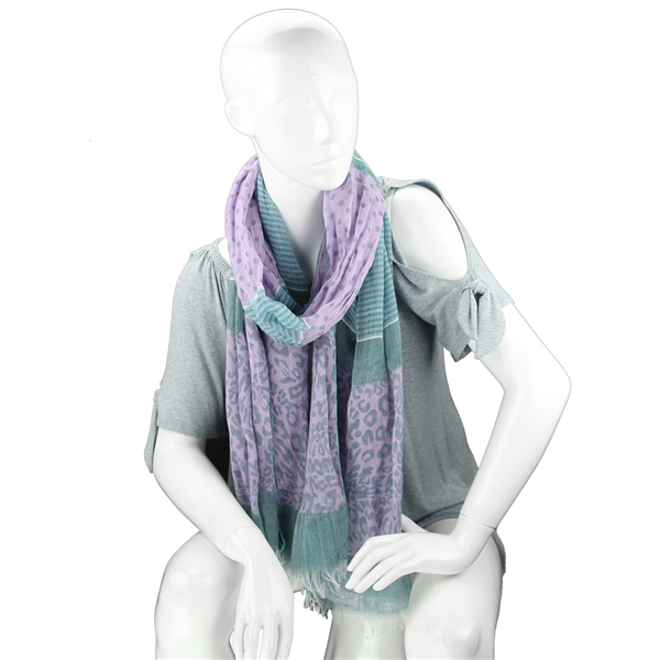 Fashionable Stylish Multi-Patterned Turquoise Fringed Scarf