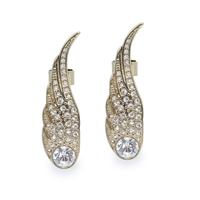 Fashion Diamond Crystals & Stone Wing Gold-Tone Huggie Stud Earrings