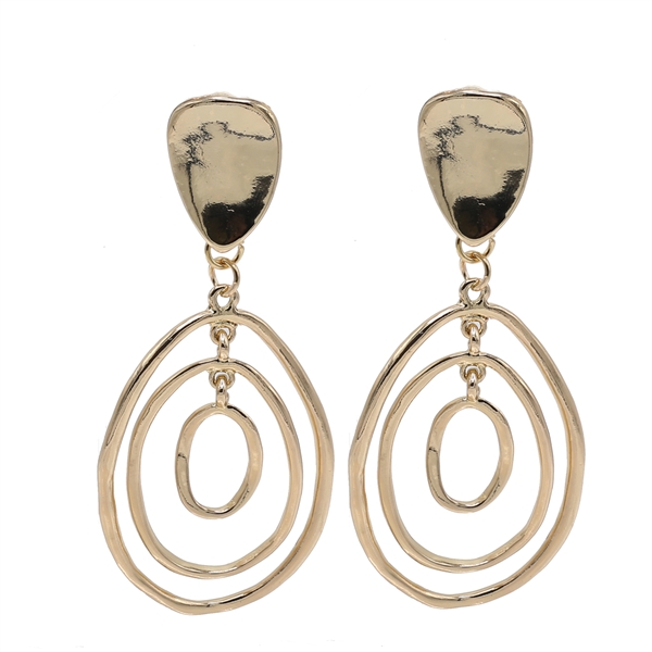 Fashion High-Polished Triple Oval Dangle Gold-Tone Clip-On Earrings