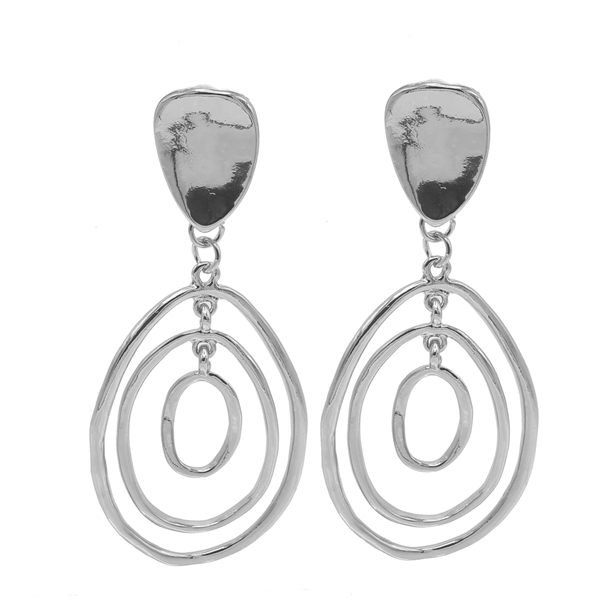Fashion High-Polished Triple Oval Dangle Silver-Tone Clip-On Earrings