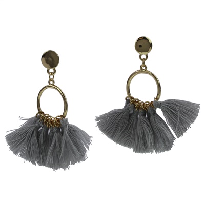 GRAY TASSEL DROP EARRINGS