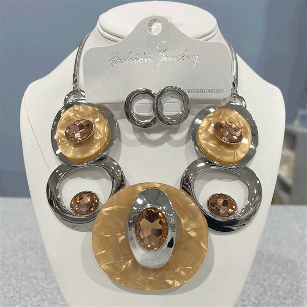 Fashion Statement High-Polished Epoxy Topaz Crystals Silver-Tone Necklace Set