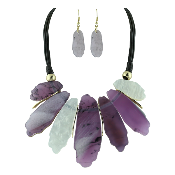 Stylish Gray & Purple Mix Stone Splurge Necklace Set with Lobster Clasp