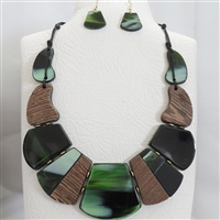Fashion Unique-Shaped Wood Acrylic Charms Knotted Rope Necklace Set