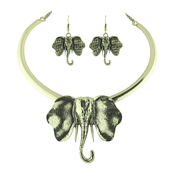 Gold with Black Accents Elephant Necklace Set