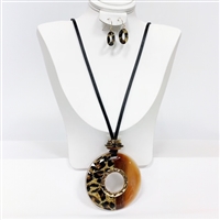 Fashion Split Leopard Print Acrylic Charms Rope Necklace Set