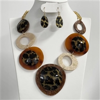 Fashion Statement Round Epoxy Leopard Print Acrylic Charms Gold-Tone Necklace Set