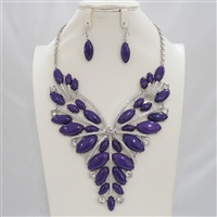 Fashion Statement Silver-Tone Pageant Bib Sparkling Diamond & Navy Blue Stone Necklace Set