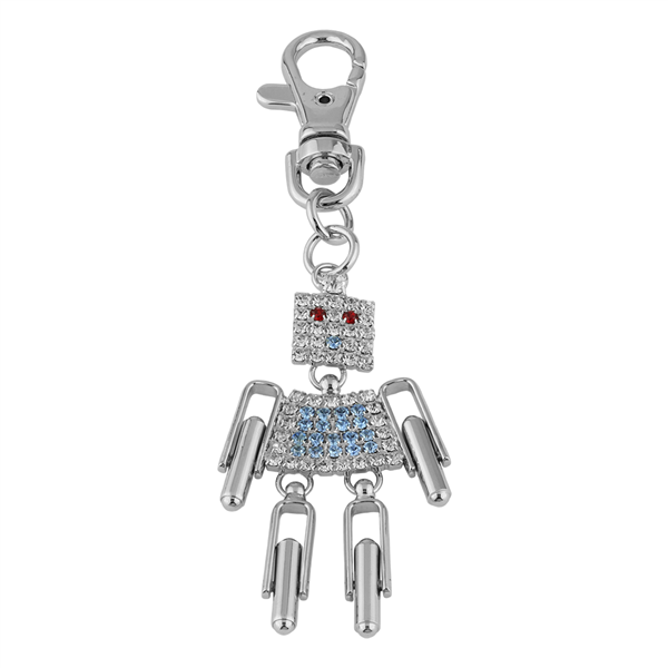 Red, Blue & Clear Crystals Robot Keychain