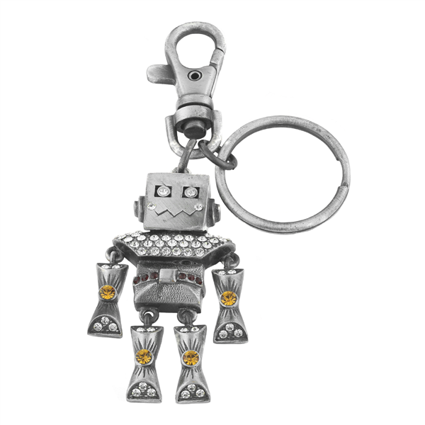 Light Brown, Dark Red & Clear Crystals Smiling Robot Keychain