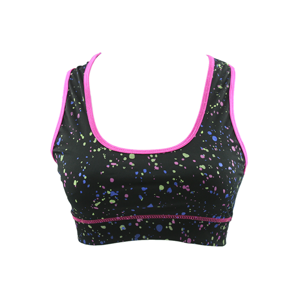 Fuchsia Seam Colorful Splattered Sports Bra