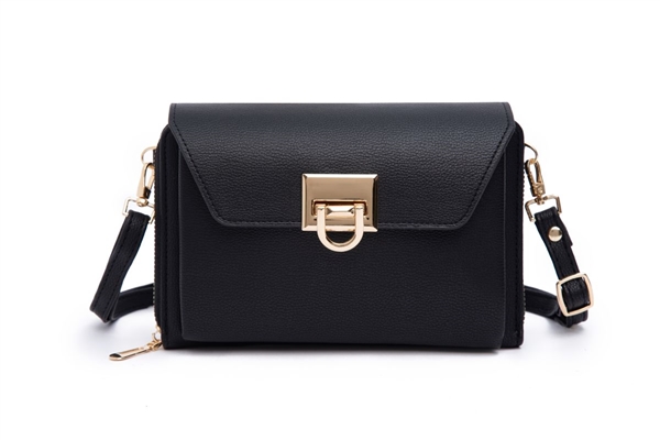 Spacious Fashion Black Faux Leather Allure Crossbody Wallet