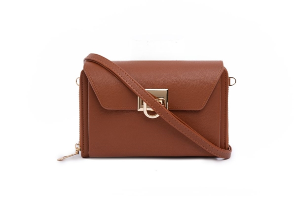 Spacious Fashion Tan Faux Leather Allure Crossbody Wallet