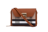 Stylish Plaid Brown & Light Brown Faux Leather Crossbody Wallet