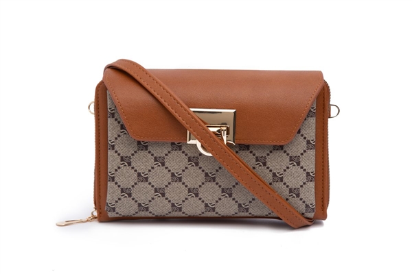 Spacious Fashion Khaki & Brown Faux Leather Allure Crossbody Wallet