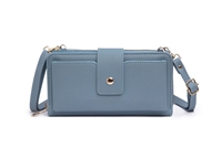 Stylish 2 Sectioned Blue Faux Leather Crossbody Wallet