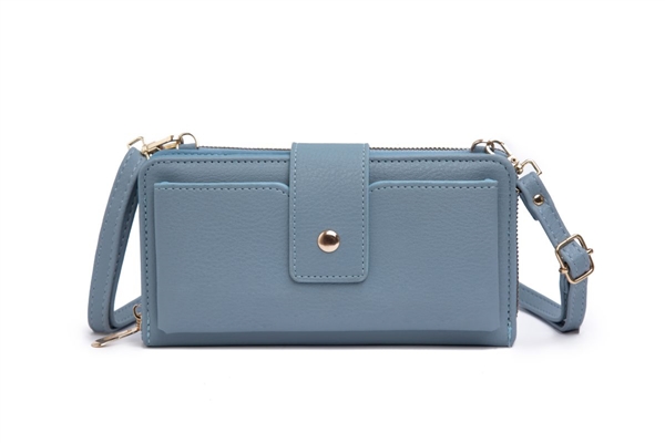 Stylish 2 Sectioned Blue Faux Leather Crossbody Wallet