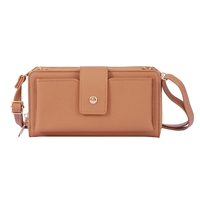 Stylish 2 Sectioned Light Camel Faux Leather Crossbody Wallet