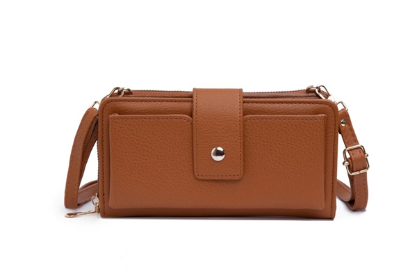 Stylish 2 Sectioned Brown Faux Leather Crossbody Wallet