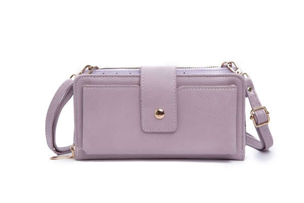 Stylish 2 Sectioned Lilac Faux Leather Crossbody Wallet
